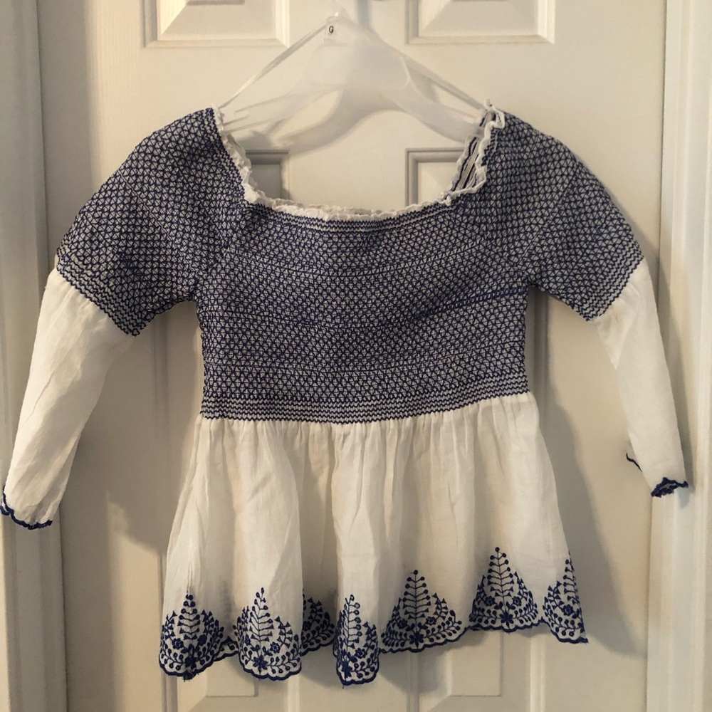 Blue and white off the shoulder top